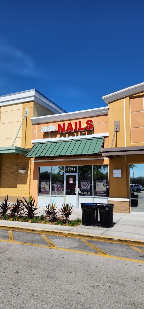 Bright nail salon with polish displays.