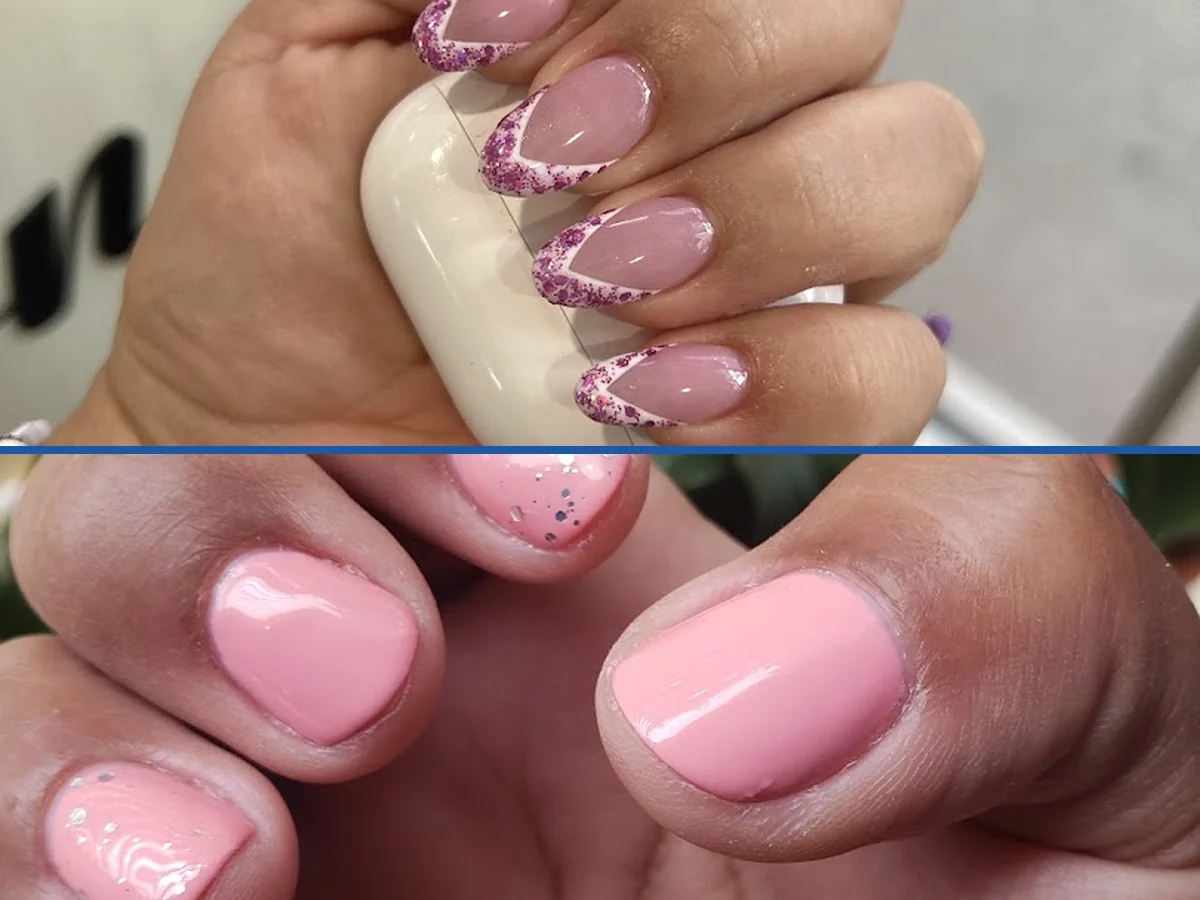 Clean salon stations with manicure tools.