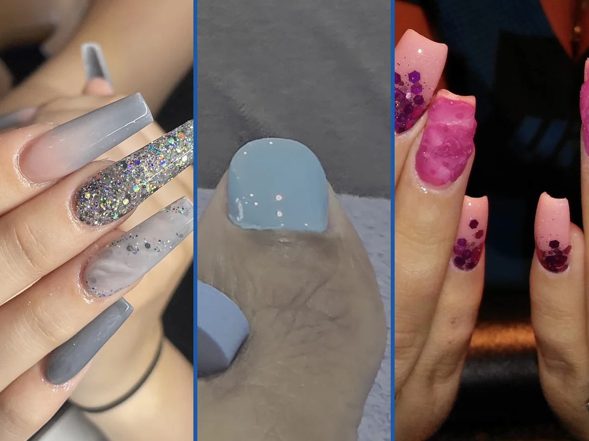 Nail technicians work on manicures and pedicures.