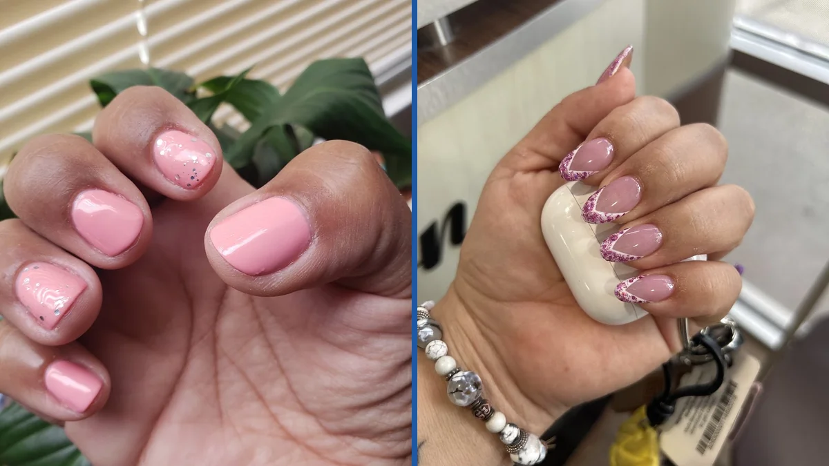 Clean salon stations with manicure tools.