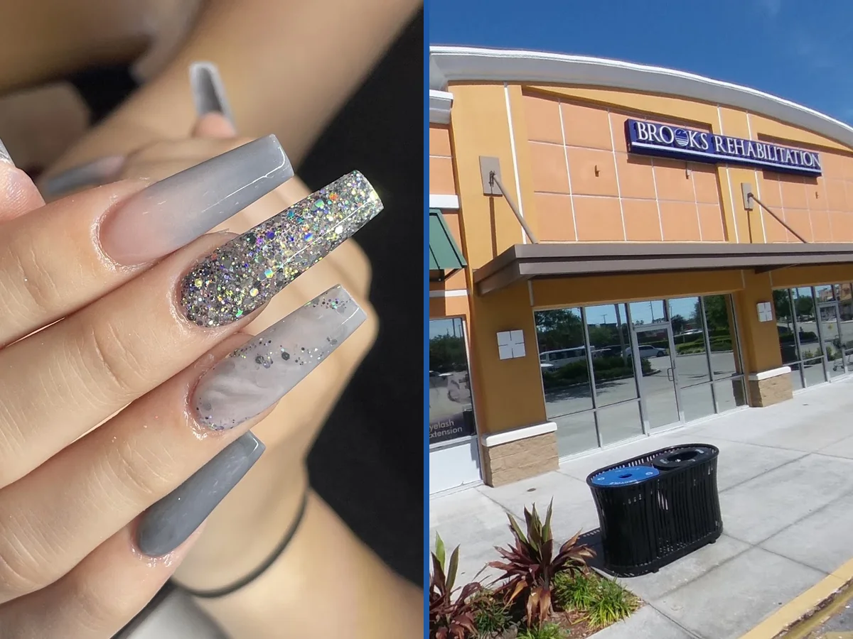 Bright nail salon with polish displays.