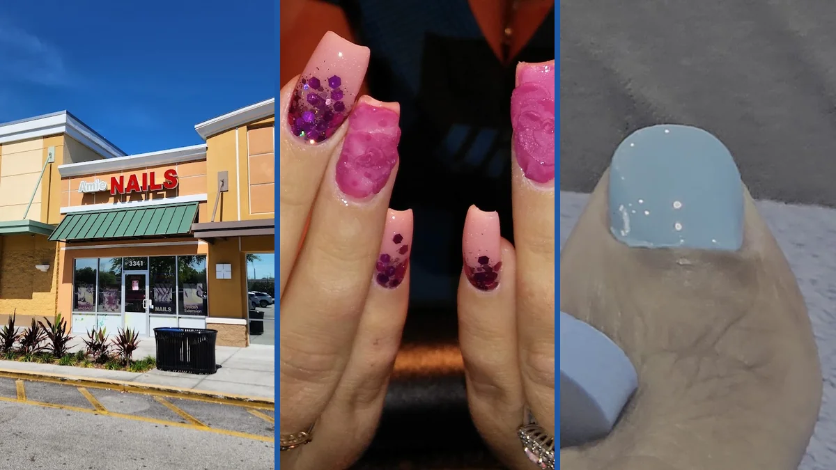 Nail technicians work on manicures and pedicures.